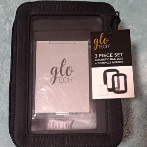 Glo Tech Black Cosmetic Bag Duo with Mirror. New